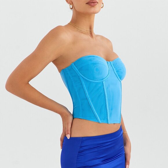 Mistress Rocks Aqua Corset & High Split Mini Skirt - Picture 2 of 10